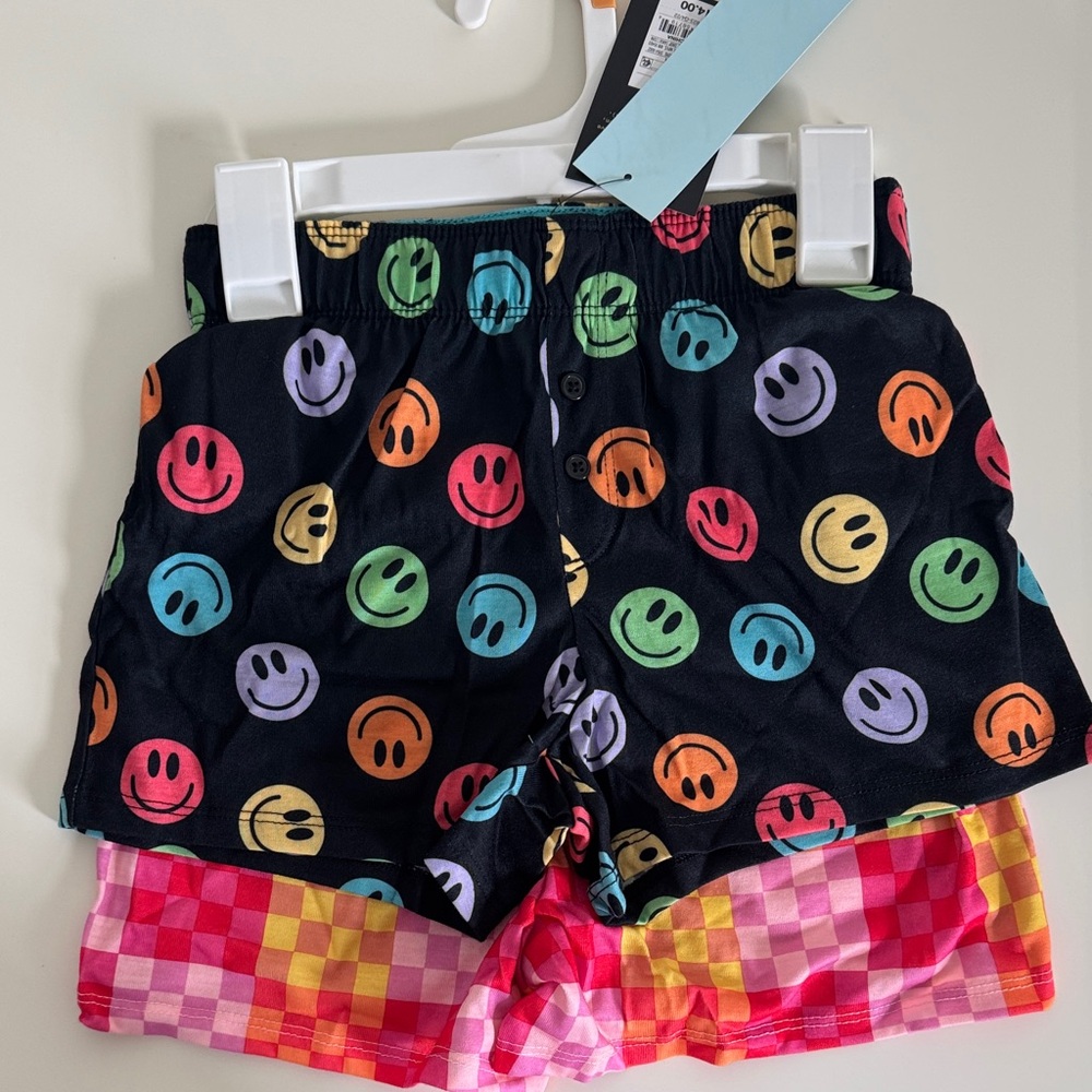 Girls 2 Pack Smiley Face & Checkered Pull On Shorts NWT Sizes S & XL